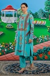 Saksham & Neharicka_Mint Silk, Cotton Embroidery Round Neck Sitabi Printed Kurta And Pant Set _at_Aza_Fashions