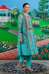 Buy_Saksham & Neharicka_Mint Silk, Cotton Embroidery Round Neck Sitabi Printed Kurta And Pant Set 