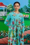 Saksham & Neharicka_Mint Cotton, Silk Embroidery Round Neck Ketki Printed Kurta And Pant Set _Online_at_Aza_Fashions