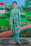 Buy_Saksham & Neharicka_Mint Cotton, Silk Embroidery Round Neck Ketki Printed Kurta And Pant Set _at_Aza_Fashions