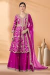 Buy Surbhi Shah Magenta Organza Embroidery, Zari, Sequins V-neck Peplum Kurta Sharara Set at Aza Fashions Buy_Surbhi Shah_Magenta Organza Embroidery, Zari, Sequins V-neck Peplum Kurta Sharara Set _at_Aza_Fashions