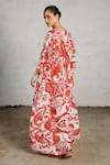 Shop_Saksham & Neharicka_Red Satin Embroidery Boat Neck Lara Printed Kaftan _at_Aza_Fashions