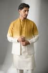 Buy_SALIL BHATIA_Yellow Silk, Chanderi Embroidery, Surat Mahal Ombre Embellished Bundi Kurta Set _Online_at_Aza_Fashions