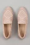 Shop_SALIL BHATIA_Beige Zari, Metallic Thread, Sequins Taj Mahal And Pearl Embellished Loafers _at_Aza_Fashions