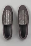 Shop_SALIL BHATIA_Charcoal Sequins, Stones Sheesh Mahal Silk Cutdana Embellished Loafers _at_Aza_Fashions