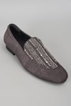 Buy_SALIL BHATIA_Charcoal Sequins, Stones Sheesh Mahal Silk Cutdana Embellished Loafers _Online_at_Aza_Fashions