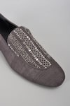Shop_SALIL BHATIA_Charcoal Sequins, Stones Sheesh Mahal Silk Cutdana Embellished Loafers _Online_at_Aza_Fashions