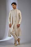 Buy_SALIL BHATIA_Ivory , Chanderi Zari, Sequins Mahal Raw Embellished Sherwani Set _at_Aza_Fashions