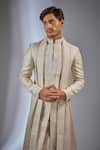 Buy_SALIL BHATIA_Ivory , Chanderi Zari, Sequins Mahal Raw Embellished Sherwani Set _Online_at_Aza_Fashions