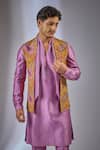 Buy_SALIL BHATIA_Yellow , Chanderi Embroidery Rang Mahal Nehru Jacket Set _Online_at_Aza_Fashions