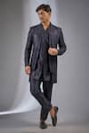 Buy_SALIL BHATIA_Navy , Chanderi Sequins, Raas Mahal Embellished Jacket Kurta Set _at_Aza_Fashions