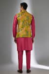 Shop_SALIL BHATIA_Yellow , Chanderi Rang Mahal Printed Nehru Jacket And Kurta Set _at_Aza_Fashions