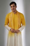 Buy_SALIL BHATIA_Yellow Georgette, Modal, Satin Embroidery Bel Boota Ombre Thread Work Kurta Set _Online_at_Aza_Fashions