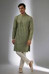 Buy_SALIL BHATIA_Green Chanderi Silk Embroidery, Sequins Raj Mahal Embellished Kurta Set _at_Aza_Fashions
