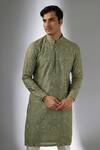 Buy_SALIL BHATIA_Green Chanderi Silk Embroidery, Sequins Raj Mahal Embellished Kurta Set _Online_at_Aza_Fashions