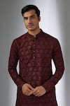 Buy_SALIL BHATIA_Wine Modal, Satin Sequins, Embroidery, Metallic Bel Boota Embellished Kurta Set _Online_at_Aza_Fashions