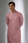 Buy_SALIL BHATIA_Pink , Chanderi Embroidery, Surat Mahal Thread Embellished Kurta Set _Online_at_Aza_Fashions