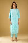 Shop Naintara Bajaj Aqua Chanderi Silk, Shantoon, Kota Doria Embroidery, Chikankari Kurta Set Online at Aza Fashions Shop_Naintara Bajaj_Aqua Chanderi Silk, Shantoon, Kota Doria Embroidery, Chikankari Kurta Set _Online_at_Aza_Fashions