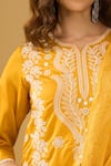 Naintara Bajaj_Mustard Chanderi Silk, Shantoon, Kota Doria Floral Chikankari Kurta Set _at_Aza_Fashions