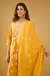 Buy_Naintara Bajaj_Mustard Chanderi Silk, Shantoon, Kota Doria Floral Chikankari Kurta Set 