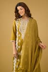 Buy_Naintara Bajaj_Olive Green Chanderi Silk, Shantoon, Kota Doria Chikankari Kurta Pant Set _Online_at_Aza_Fashions