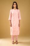 Naintara Bajaj_Peach Chanderi Silk, Shantoon, Kota Doria Chikankari Pastel Kurta Set _Online_at_Aza_Fashions