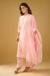 Shop_Naintara Bajaj_Peach Chanderi Silk, Shantoon, Kota Doria Chikankari Pastel Kurta Set _Online_at_Aza_Fashions