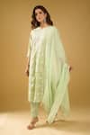 Buy_Naintara Bajaj_Green Chanderi Silk, Shantoon, Kota Doria Chikankari Pastel Kurta Pant Set _Online_at_Aza_Fashions