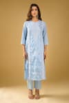 Buy_Naintara Bajaj_Blue Chanderi Silk, Shantoon, Kota Doria Embroidery, Chikankari Kurta Set _Online_at_Aza_Fashions