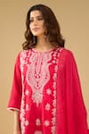 Naintara Bajaj_Red Chanderi Silk, Shantoon, Kota Doria Embroidery, Chikankari Floral Kurta Set _at_Aza_Fashions