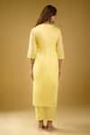 Shop_Naintara Bajaj_Yellow Chanderi Silk, Shantoon, Kota Doria Chikankari Floral Kurta Pant Set _at_Aza_Fashions