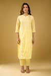 Buy_Naintara Bajaj_Yellow Chanderi Silk, Shantoon, Kota Doria Chikankari Floral Kurta Pant Set _Online_at_Aza_Fashions