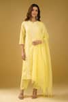 Shop_Naintara Bajaj_Yellow Chanderi Silk, Shantoon, Kota Doria Chikankari Floral Kurta Pant Set _Online_at_Aza_Fashions
