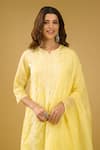 Naintara Bajaj_Yellow Chanderi Silk, Shantoon, Kota Doria Chikankari Floral Kurta Pant Set _at_Aza_Fashions