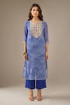 Buy_Samyukta Singhania_Blue Georgette, Shantoon, Chiffon Embroidery, Sequins Leheriya Kurta Set _Online_at_Aza_Fashions