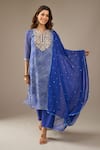 Shop_Samyukta Singhania_Blue Georgette, Shantoon, Chiffon Embroidery, Sequins Leheriya Kurta Set _Online_at_Aza_Fashions