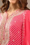 Samyukta Singhania_Coral Georgette, Shantoon, Chiffon Embroidery, Sequins, Leheriya And Kurta Set _at_Aza_Fashions
