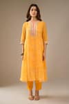 Buy_Samyukta Singhania_Mustard Georgette, Shantoon, Chiffon Embroidery, Leheriya Pattern Kurta Set _Online_at_Aza_Fashions