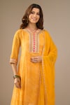 Samyukta Singhania_Mustard Georgette, Shantoon, Chiffon Embroidery, Leheriya Pattern Kurta Set _at_Aza_Fashions