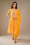 Buy_Samyukta Singhania_Mustard Georgette, Shantoon, Chiffon Embroidery, Leheriya Pattern Kurta Set _at_Aza_Fashions