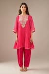 Shop_Samyukta Singhania_Fuchsia Georgette, Shantoon, Chiffon Embroidery, Sequins Mothra Kurta Set _Online_at_Aza_Fashions