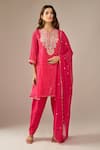 Buy_Samyukta Singhania_Fuchsia Georgette, Shantoon, Chiffon Embroidery, Sequins Mothra Kurta Set _at_Aza_Fashions