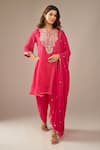 Samyukta Singhania_Fuchsia Georgette, Shantoon, Chiffon Embroidery, Sequins Mothra Kurta Set _at_Aza_Fashions