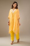 Shop_Samyukta Singhania_Yellow Organza, Shantoon Mirrors, Zari V-neck Leheriya Pattern Kaftan And Pant Set _Online_at_Aza_Fashions