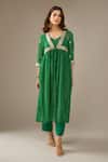 Buy_Samyukta Singhania_Green Georgette, Shantoon Gota Patti, Zari, Mothra Embroidered Shrug And Kurta Set _Online_at_Aza_Fashions