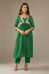 Buy_Samyukta Singhania_Green Georgette, Shantoon Gota Patti, Zari, Mothra Embroidered Shrug And Kurta Set _at_Aza_Fashions