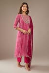 Shop_Samyukta Singhania_Fuchsia Georgette, Shantoon, Chiffon Embroidery, Zari, Leheriya Kurta Set _at_Aza_Fashions
