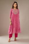 Samyukta Singhania_Fuchsia Georgette, Shantoon, Chiffon Embroidery, Zari, Leheriya Kurta Set _Online_at_Aza_Fashions