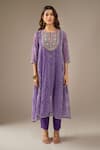 Samyukta Singhania_Purple Georgette, Shantoon, Chiffon Embroidery, Sequins Leheriya Kurta Set _Online_at_Aza_Fashions