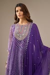 Samyukta Singhania_Purple Georgette, Shantoon, Chiffon Embroidery, Sequins Leheriya Kurta Set _at_Aza_Fashions